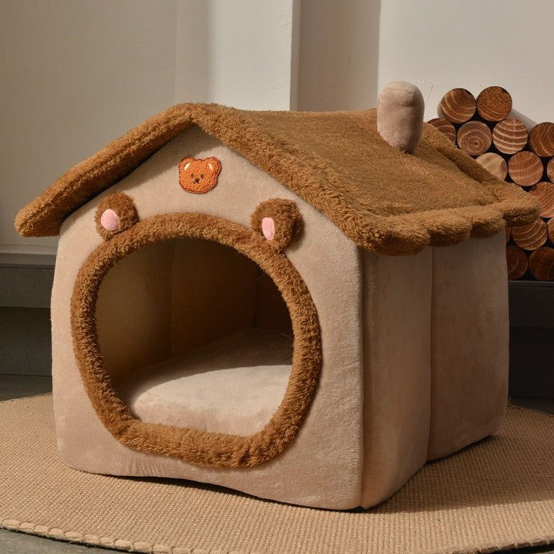 CozyFold™ All-Season Pet Retreat: Foldable, Warm, and Secure Cat & Dog Kennel