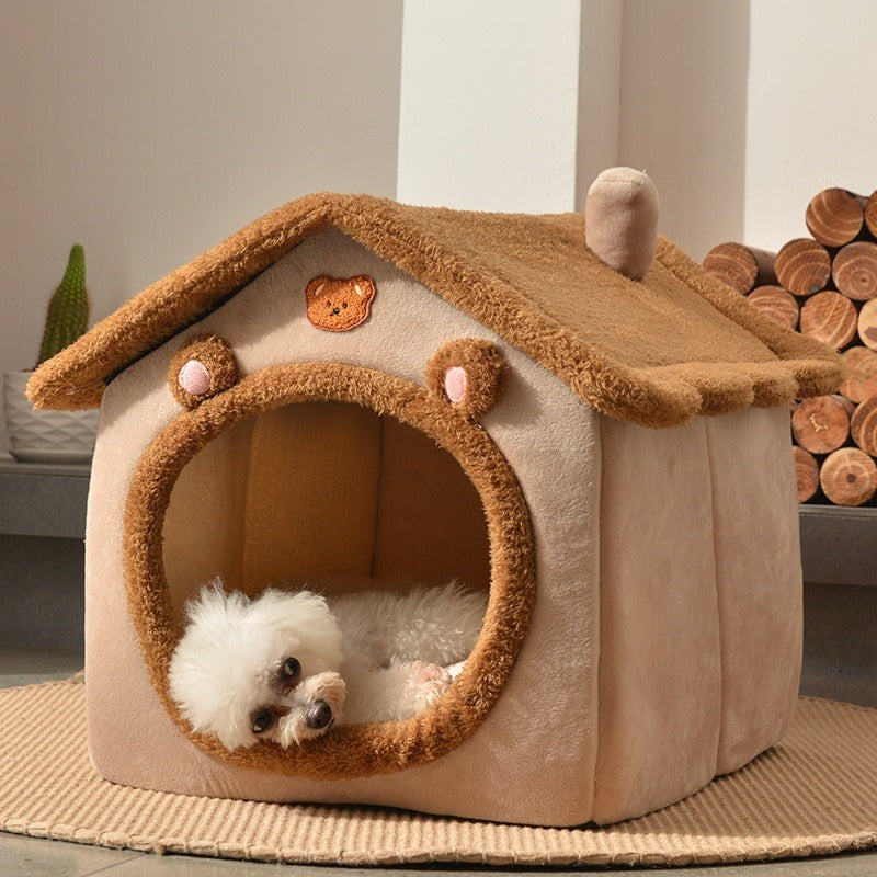 CozyFold™ All-Season Pet Retreat: Foldable, Warm, and Secure Cat & Dog Kennel