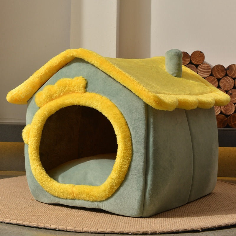 CozyFold™ All-Season Pet Retreat: Foldable, Warm, and Secure Cat & Dog Kennel