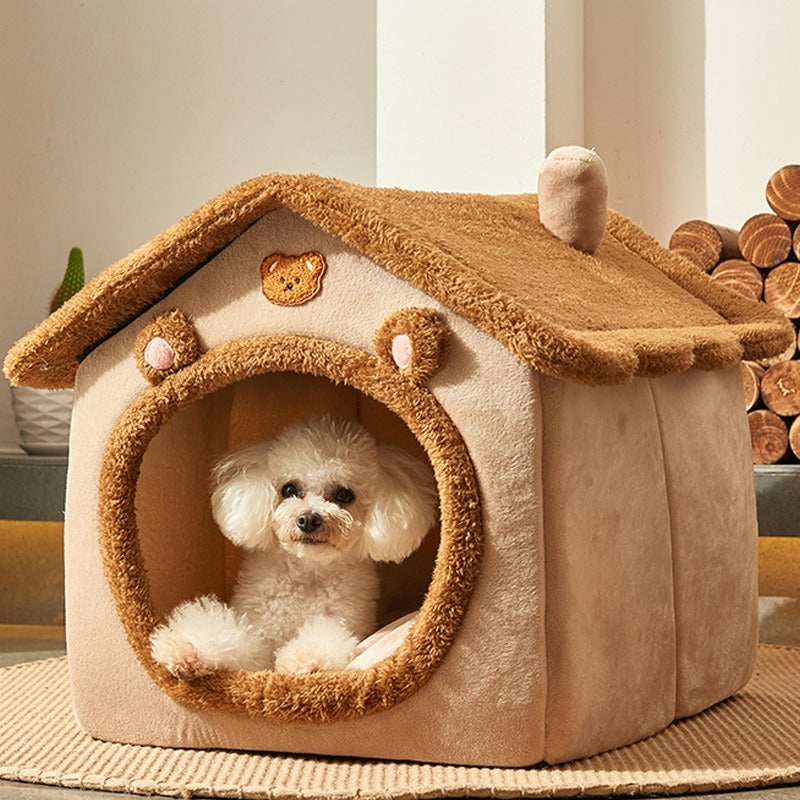 CozyFold™ All-Season Pet Retreat: Foldable, Warm, and Secure Cat & Dog Kennel